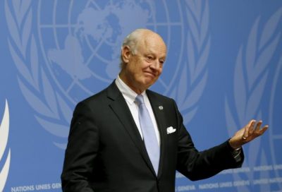 U.N. mediator Staffan de Mistura attends a news conference after the conclusion of a round of meetings during the Syria Peace talks at the United Nations in Geneva, Switzerland, April 28, 2016. REUTERS/Denis Balibouse