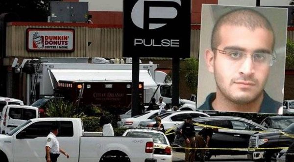 Officers outside the Pulse club, inset Omar S. Mateen