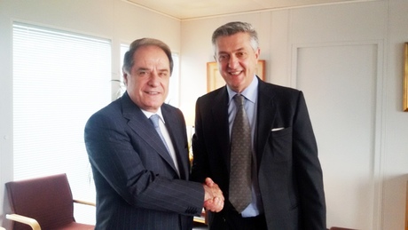 U.N. High Commissioner for Refugees Filippo Grandi with  Labor Minister Sejaan Qazzi in Geneva, Switzerland 