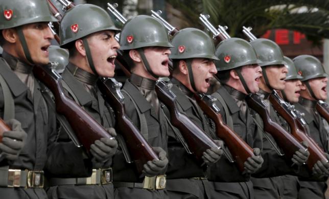 Turkish soldiers march during a Republic Day ceremony in Istanbul, Turkey, October 29, 2015. Turkey marks the 92nd anniversary of the Turkish Republic. REUTERS/Murad Sezer