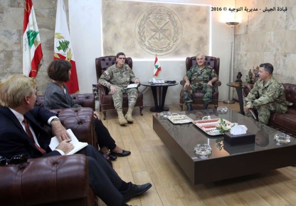 General Votel is shown during his meeting with Lebanese army commander General Jean Kahwaji 