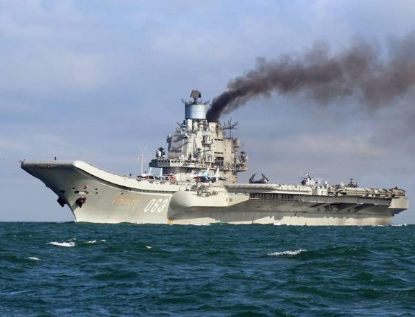A handout photograph made available by Dover Marina.com on 21 October 2016 showing Russian aircraft carrier Admiral Kuznetsov in the English Channel, 21 October 2016. (Dover Marina.com/Handout)