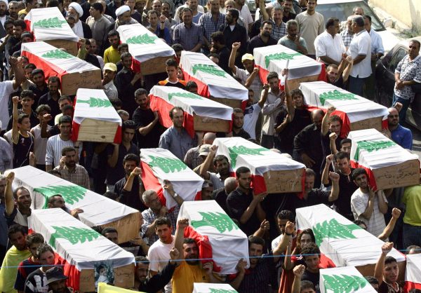 Funeral procession of the victims of the Qana massacre in south Lebanon, who were murdered by Israeli forces 