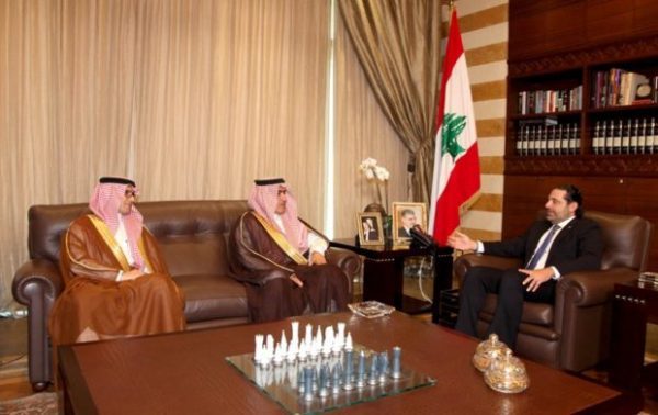Former PM and Future Movement leader Saad Hariri meeting with Saudi Arabia’s Arab Gulf Affairs Minister Thamer al-Sabhan. NNA 