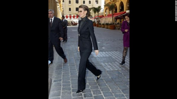 BEIRUT, LEBANON - MARCH 8: Syrian first lady Asmaa al-Assad, wife of President Bashar al-Assad, walks with former Lebanese first lady Andree Lahoud (not in picture) March 8, 2004 in downtown Beirut, Lebanon. (Photo by Salah Malkawi/Getty Images)