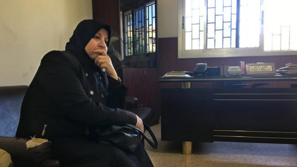 Hijazi waits in the Sunni sharia court in the Bekaa Valley before her divorce petition hearing. Her experiences as a refu­gee brought her to the point where she felt strong enough to take the step, she said. (Kristen Chick/For The Washington Post)