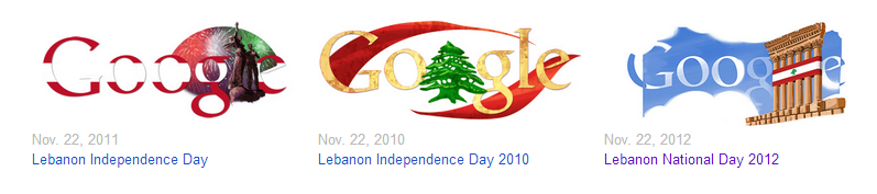 Google doodle of Lebanon independence day 2010, 2011, 2012