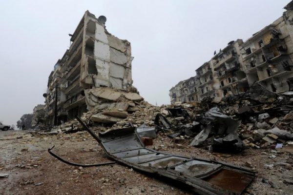 A general view shows the damage in the government-held al-Shaar neighborhood of Aleppo, during a media tour, Syria December 13, 2016. REUTERS/Omar Sanadiki