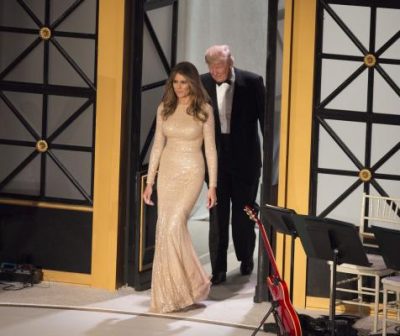Melania Trump wore a gown by Lebanese designer Reem Acra at pre