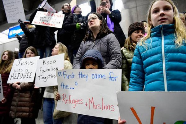 Thousands   protest  against  President Donald Trump's travel ban on refugees and citizens of seven Muslim-majority nations, Sunday, Jan. 29, 2017, at Philadelphia International Airport in Philadelphia. Corey Perrine AP Photo