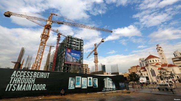 FILE - Cranes are seen at a construction site at Beirut's central district in Lebanon.