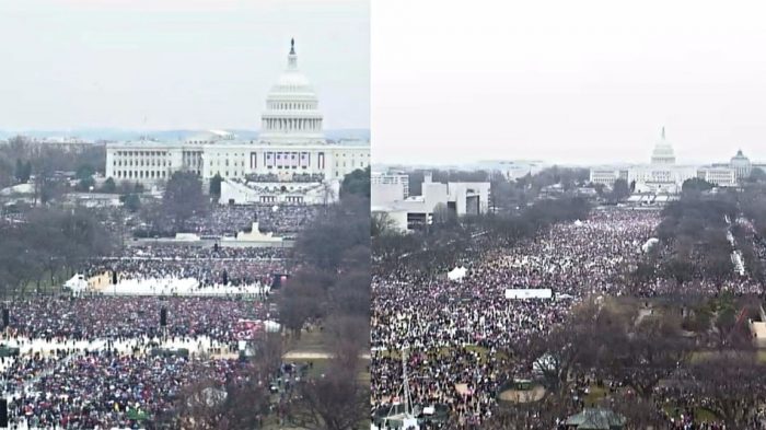 Trump inauguration crowd (L ) vs Women's march crowd one day following the inauguration 