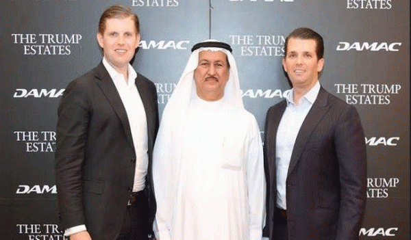 UAE Billionaire Hussain Sajwani is shown with Two of U.S. President Donald Trump's sons  Donald Trump Jr. (R) and Eric Trump