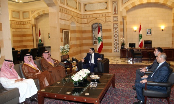 PM Hariri is shown meeting with Saudi Gulf Affairs Minister Thamer al-Sabhan