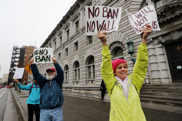 Protesters gathered outside the United States Court of Appeals for the Ninth Circuit on Tuesday in San Francisco. Credit Jim Wilson/The New York Times 