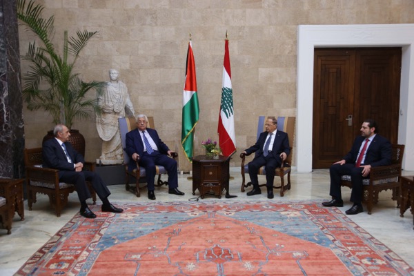 Palestinian President Mahmoud Abbas was received at the Baabda palace by president Aoun in the presence of Speaker Nabih Berri and PM Saad Hariri