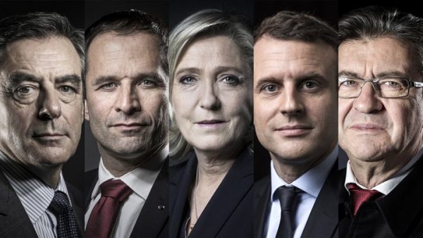 French presidential candidates . From left :François Fillon, Benoît Hamon, Marine Le Pen, Emmanuel Macron et Jean-Luc Mélenchon will face-off in the campaign’s first presidential debate.