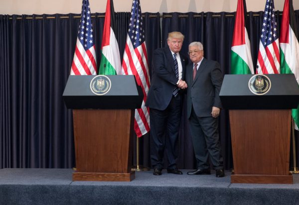 President Trump met with  Palestinian  president Mahmoud Abbas    in the West Bank city of Bethlehem on Tuesday. Credit Stephen Crowley/The New York Times 