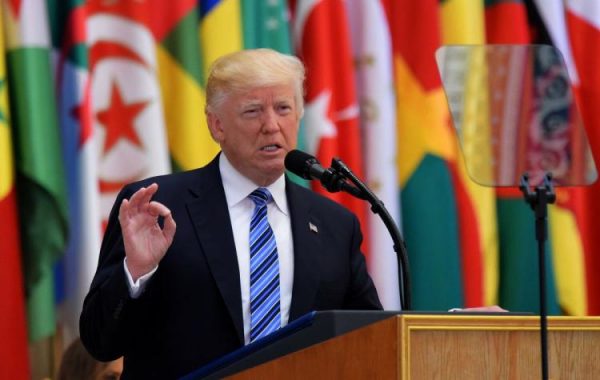 President Trump speaks at the Arabic Islamic American Summit in the King Abdulaziz Conference Center in Riyadh