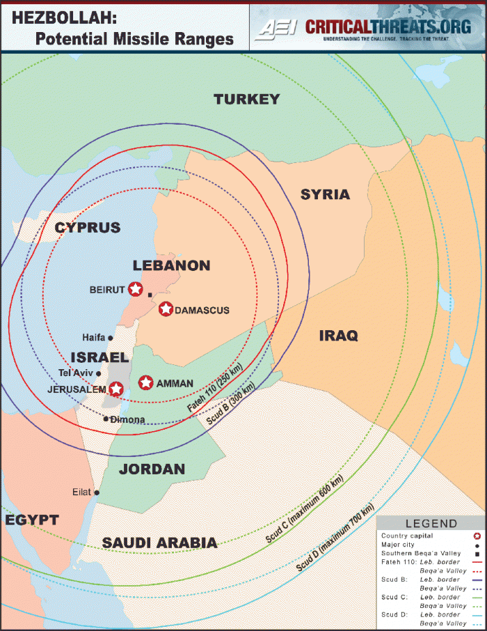 Map Hezbollah missile Range