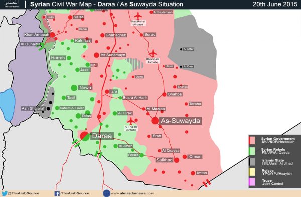 provinces of Daraa, Quneitra and Sweida, syria map