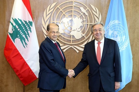President Michel Aoun held talks Thursday in New York with U.N. Secretary-General Antonio Guterres.