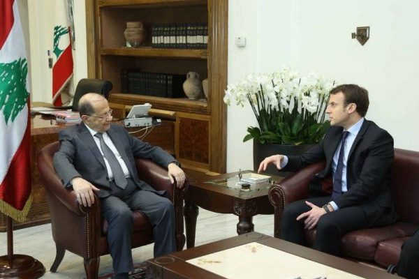 President Michel Aoun with former French presidential candidate Emmanuel Macron  who visited  Lebanon, in January 2017 