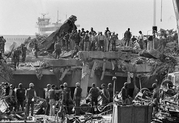 The 1983 Beirut barracks bombings were attacks that occurred on October 23, 1983, in Beirut, Lebanon, during the Lebanese Civil War when two truck bombs struck separate buildings housing Multinational Force in Lebanon (MNF) peacekeepers, specifically against United States and French service members, killing 241 U.S. troops