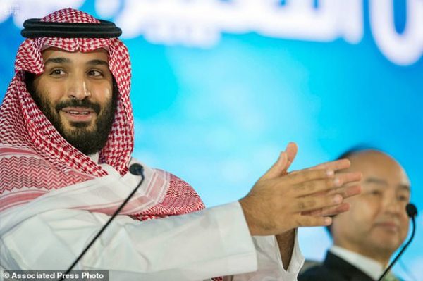 Saudi Crown Prince Mohammed bin Salman speaks at the opening ceremony of Future Investment Initiative Conference in Riyadh, Saudi Arabia. Saudi Arabia's crown prince has promised to return the ultraconservative kingdom to a more "moderate" Islam.  Tuesday, Oct. 24, 2017 (Saudi Press Agency via AP, File)