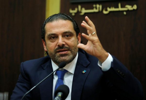 Lebanon's prime minister Saad al-Hariri gestures during a press conference in parliament building at downtown Beirut, Lebanon October 9, 2017. REUTERS/Mohamed Azakir