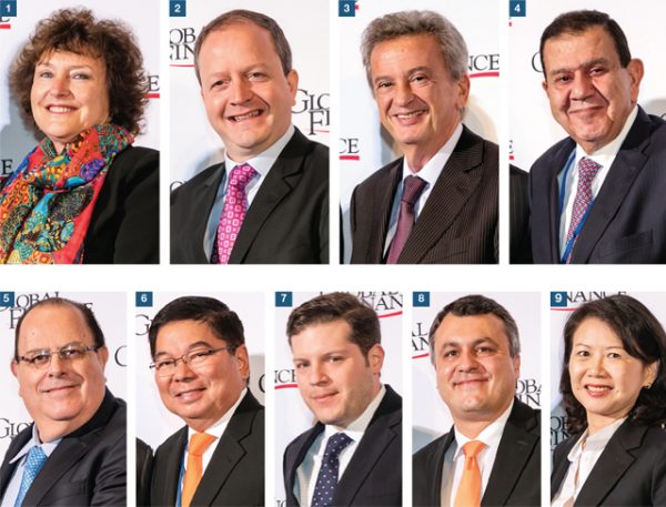 Global Finance presented awards to central bankers from around the globe who earned top grades in our annual report cards at a ceremony in Washington, DC, coinciding with the annual IMF/World Bank meetings. 1. Karnit Flug, Governor, Bank of Israel 5. Julio Velarde Flores, Governor, Banco Central de Reserva del Peru ; 2. Carlos Fernández Valdovinos, President, Banco Central del Paraguay 6. Amando Tetangco Jr., Governor, Bangko Sentral ng Pilipinas 3. Riad Salamé, Governor, Banque du Liban 7. Javier Perez Estrada, Manager, International Affairs Division, Banco de Mexico 4. Ziad Fariz, Governor, Central Bank of Jordan 8. Dmitry Lyakishev, Director of International Cooperation, Bank of Russia 9. Grace J.Y. Liu, NY Representative, Central Bank of China, Taipei