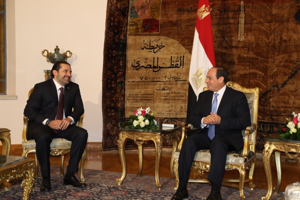 Egyptian President Abdel Fattah al-Sisi is shown during his meeting with resigned PM Saad al-Hariri, who announced his resignation as Lebanese prime minister on Nov. 4,