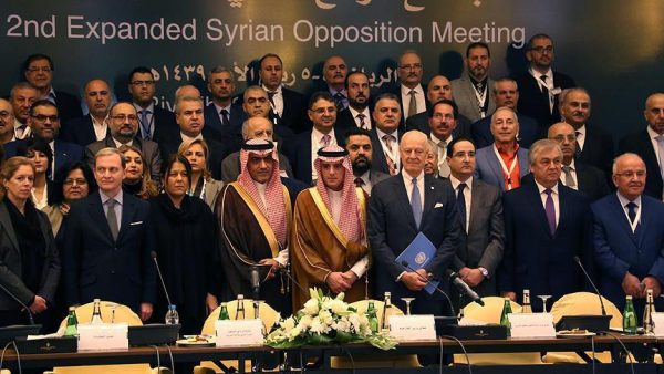 Saudi Foreign Minister Adel al-Jubeir (C) poses for a group photo during a Syrian opposition meeting in Riyadh, Saudi Arabia, November 22, 2017. REUTERS/Faisal Al Nasser 
