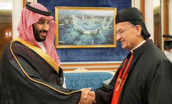 Lebanon’s Christian Maronite Patriarch Bechara al-Rai who is in a historic visit to Saudi Arabia is shown with Crown Prince Mohammad bin Salman Bin Abdul Aziz Al Saud Tuesday Nov 14 2017