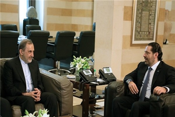 Iran’s embassy in Beirut released this photo of Lebanese PM Saad Hariri and Iranian Supreme Leader's top aide for international affairs Ali Akbar Velayati , Sunday November 4, 2017