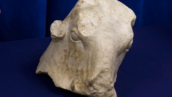 Three ancient sculptures, including this one called Bull's Head, were confiscated in New York over the past few months and are being returned to their rightful owners in Lebanon. (Andres Kudacki/The Associated Press)