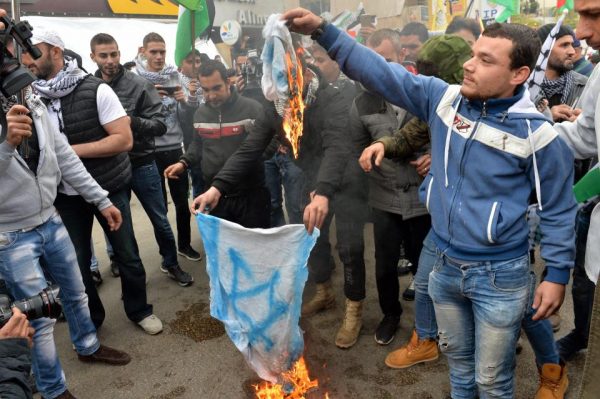 Israeli flags were burned as demonstrators vented their anger at Trump’s decision to recognise Jerusalem as the Jewish state’s capital