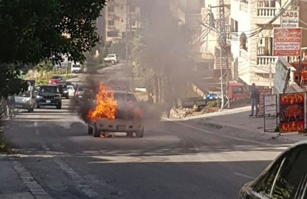 Ahmad Hariri's car on fire
