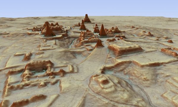 This digital 3D image provided by Guatemala's Mayan Heritage and Nature Foundation, PACUNAM, shows a depiction of the Mayan archaeological site at Tikal in Guatemala created using LiDAR aerial mapping technology. Researchers announced Thursday, Feb. 1, 2018, that using a high-tech aerial mapping technique they have found tens of thousands of previously undetected Mayan houses, buildings, defense works and roads in the dense jungle of Guatemala's Peten region, suggesting that millions more people lived there than previously thought.