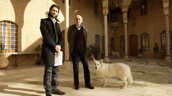 MP Walid Jumblatt (R) stands with his eldest son, Taymour, in the courtyard of their ancestral home in Mukhtara, Lebanon, Jan. 16, 2010. Taymour Jumblatt is running for parliament this year. 