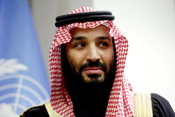 FILE PHOTO:    Saudi Arabia's Crown Prince Mohammed bin Salman Al Saud is seen during a meeting with U.N Secretary-General Antonio Guterres at the United Nations headquarters in the Manhattan borough of New York City, New York, U.S. March 27, 2018. REUTERS/Amir Levy/File Photo