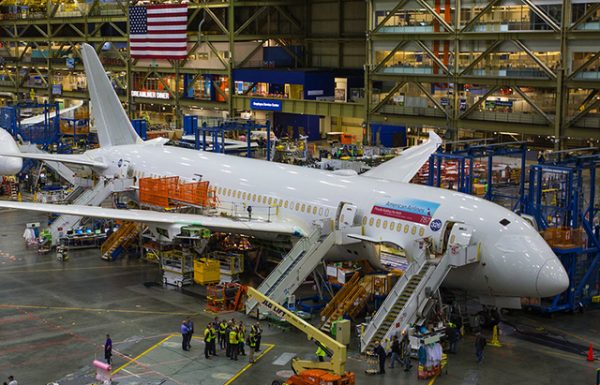 Boeing imports titanium under a long-term contract with the world’s largest producer, in Russia. Show here is a Boeing 787 being comleted at the final assembly line in Everett. (MIke Siegel/The Seattle Times)