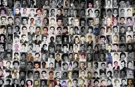 Portraits of some of the missing Lebanese are displayed during a protest by their relatives and friends 