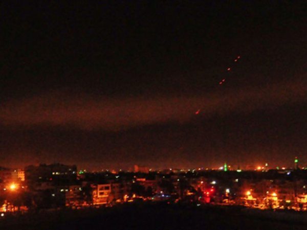 A photo released on the twitter page of the Syrian government's central military media shows anti aircraft fire on the outskirts of Damascus after Western strikes reportedly hit Syrian military bases and chemical research centres in and around the capital. PHOTO: AFP