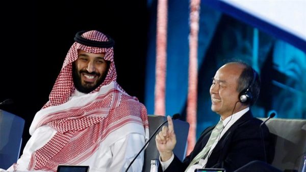 Saudi Crown Prince Mohammed bin Salman and Masayoshi Son, SoftBank Group Corp. Chairman, attend the Future Investment Initiative conference in Riyadh, October 24, 2017 [Faisal Al Nasser/Reuters]