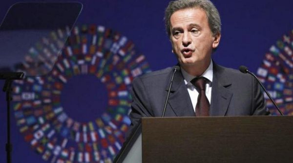 Central Bank Governor Riad Salameh delivers a speech during the plenary session of the Annual Meetings of the International Monetary Fund and the World Bank Group in Tokyo. REUTERS/Yuriko Nakao