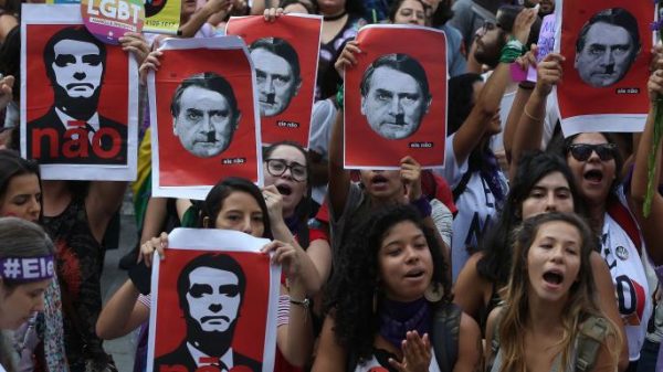 Not himA. anti-Bolsonaro demonstrators were shouting on Saturday