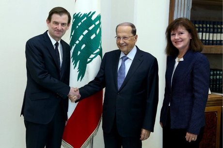 Lebanon President Michel Aoun held talks at Baabda Palace with U.S. Under Secretary of State for Political Affairs David Hale, in the presence of U.S. ambassador Elizabeth Richard and an embassy delegation,