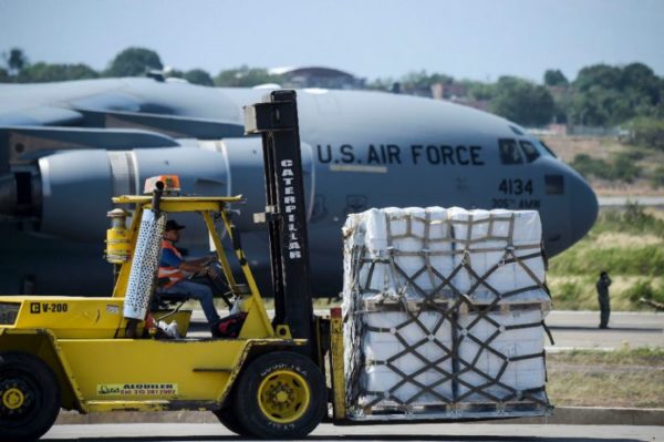 Food supplies, hygiene kits and nutritional supplements have been stockpiled near the Venezuelan border in Cucuta, Colombia