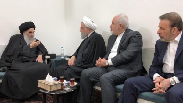 Grand Ayatollah Ali al-Sistani (L) meets with Iranian President Hassan Rouhani in Najaf, Iraq March 13, 2019. (Photo Credit: Sistani.org)